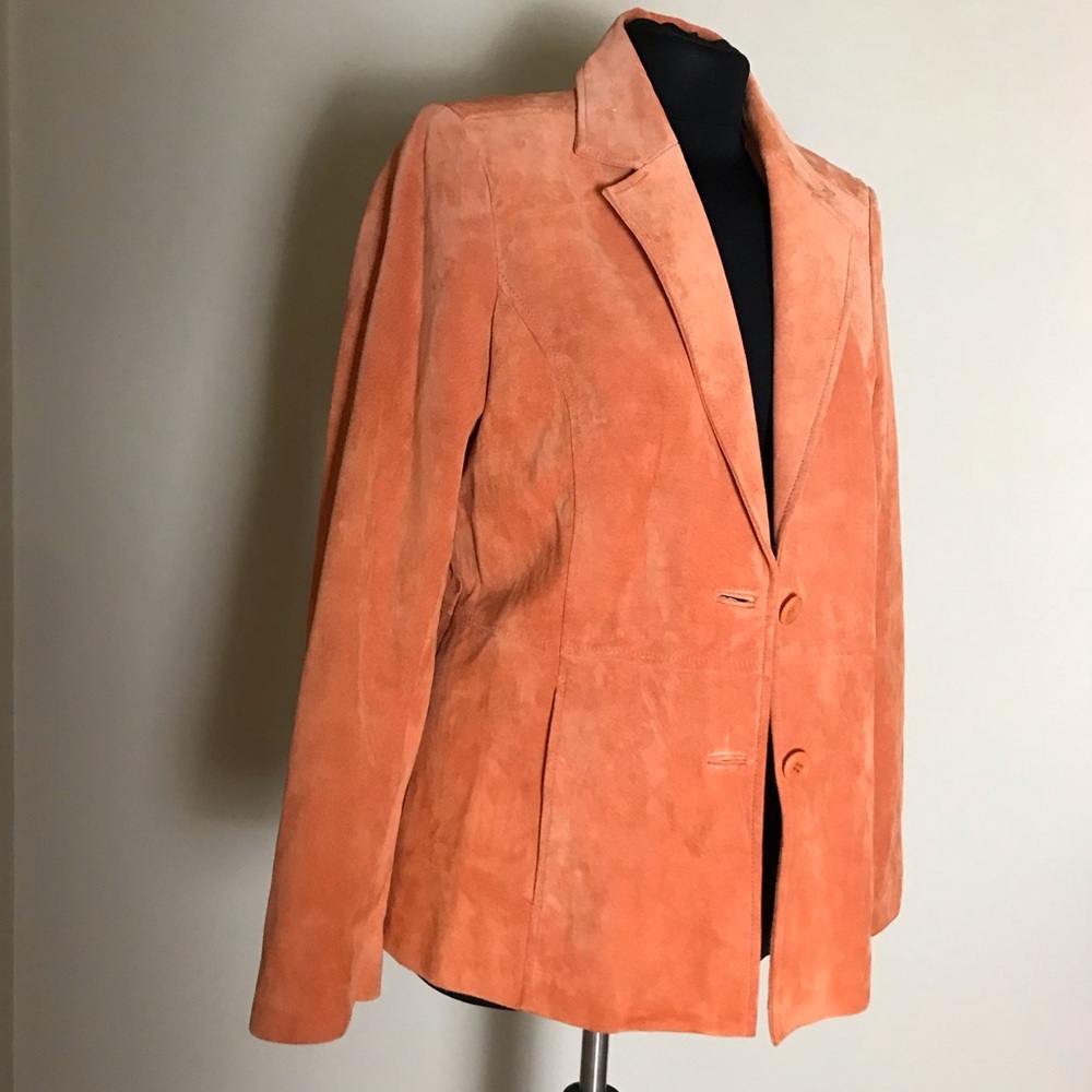 Liz Claiborne Orange/coral Suede Leather Jacket